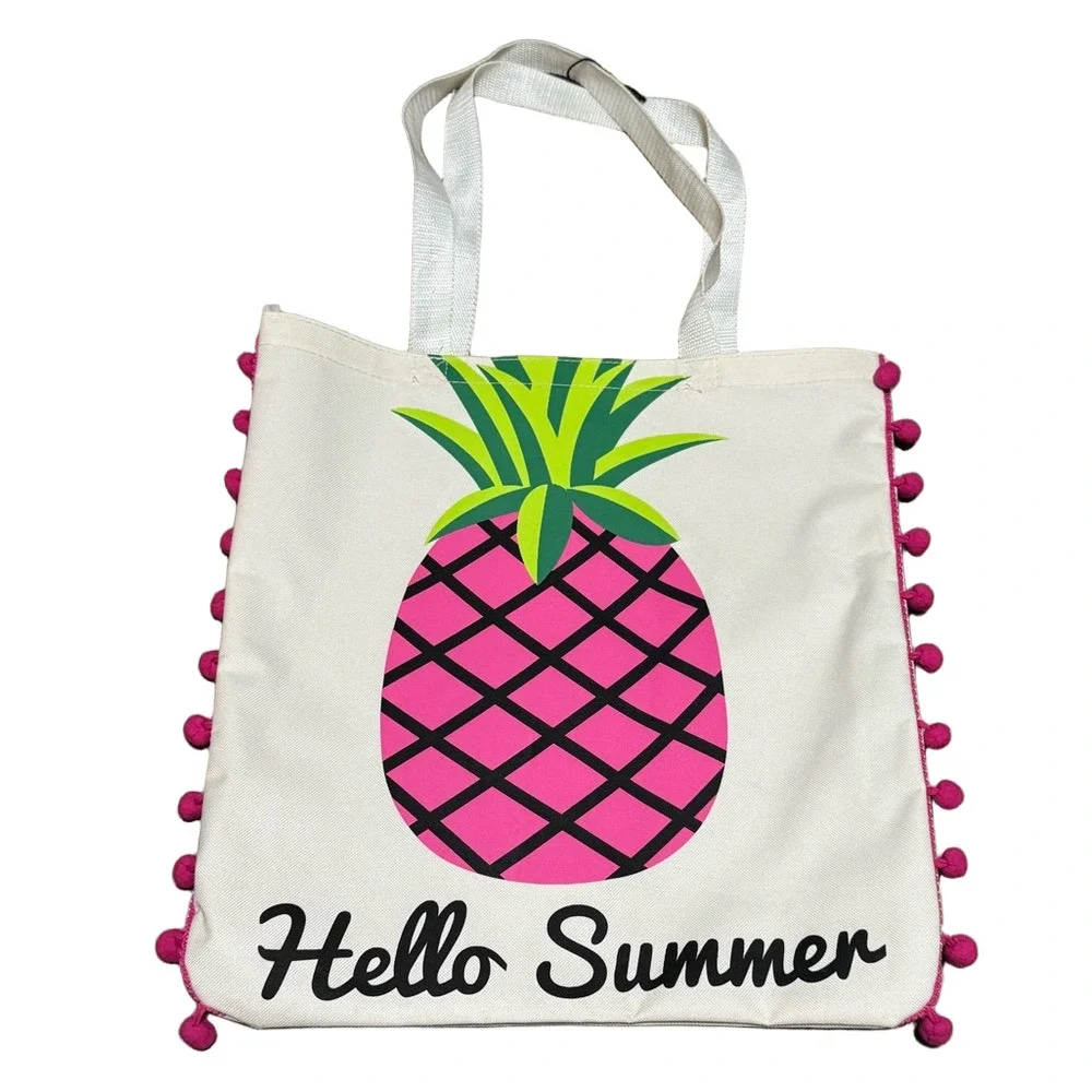Hello Summer Pink Pineapple Tote Bag